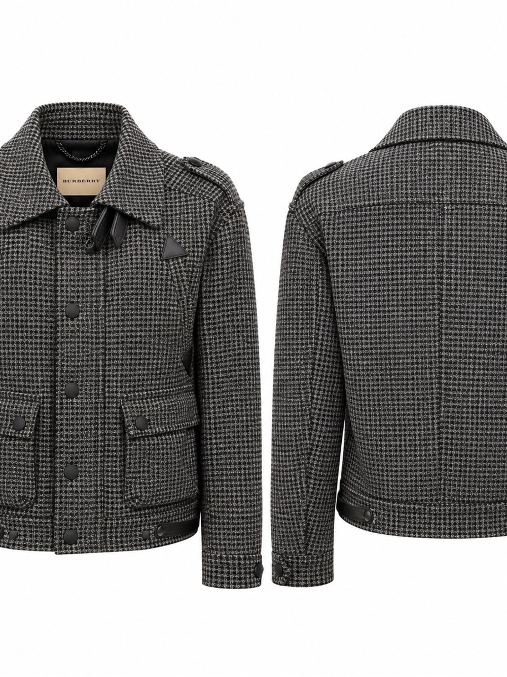 Burberry Black & Gray Houndstooth Pea Coat